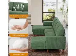 Sale DripeX Grande sofá de canto panorâmico - 4 lugares - chaise longue 109cm - de veludo cotelê - 269x140x86 - Verde