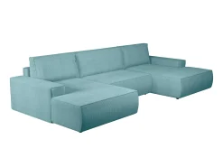 Sofá*Vente-unique Grande sofá de canto panorâmico convertível veludo canelado azul-turquesa AMELIA Azul turquesa