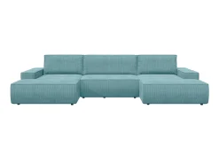 Sofá*Vente-unique Grande sofá de canto panorâmico convertível veludo canelado azul-turquesa AMELIA Azul turquesa