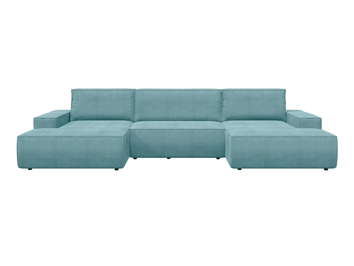 Sofá*Vente-unique Grande sofá de canto panorâmico convertível veludo canelado azul-turquesa AMELIA Azul turquesa