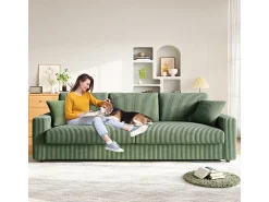 DripeX Grande sofá em veludo canelado com 2 almofadas - - 256 x 89 x 88 cm^ Sofá