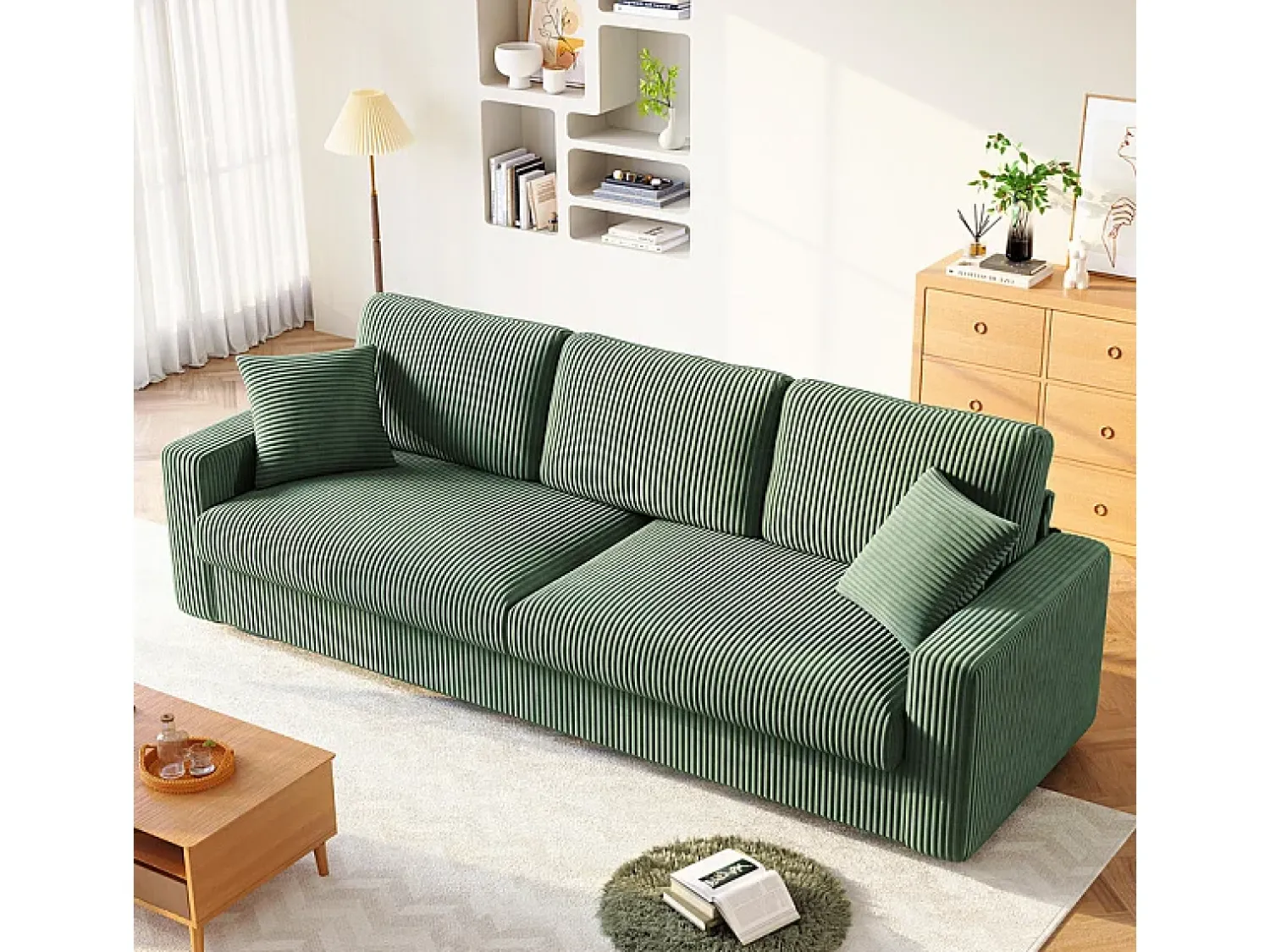 DripeX Grande sofá em veludo canelado com 2 almofadas - - 256 x 89 x 88 cm^ Sofá