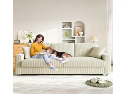 Sofá*DripeX Grande sofá em veludo canelado com 2 almofadas - - 256 x 89 x 88 cm Bege