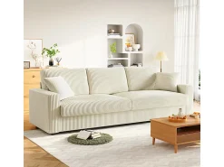 Sofá*DripeX Grande sofá em veludo canelado com 2 almofadas - - 256 x 89 x 88 cm Bege
