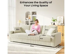 Sofá*DripeX Grande sofá em veludo canelado com 2 almofadas - - 256 x 89 x 88 cm Bege
