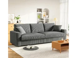 DripeX Grande sofá em veludo canelado com 2 almofadas - Cinza - 256 x 89 x 88 cm^ Sofá