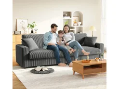 DripeX Grande sofá em veludo canelado com 2 almofadas - Cinza - 256 x 89 x 88 cm^ Sofá