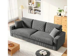 DripeX Grande sofá em veludo canelado com 2 almofadas - Cinza - 256 x 89 x 88 cm^ Sofá