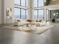 Sofá|Vente-unique Grande sofá panorâmico em pele 7 lugares - canto direito - ELEVANT Branco
