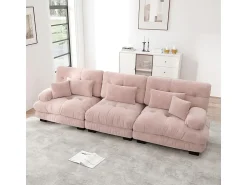 Clearance DripeX Grande sofá - 3 lugares - com 5 almofadas - estrutura madeira maciça - Pelúcia - 313x77x81cm Rosa
