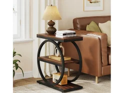Mesa De Apoio|Tribesigns Guarda - coisas estreita com 3 níveis, Mesa de sala em madeira com estrutura em metal preto, Mesa baixa industrial para sofá Castanho