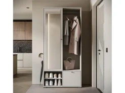 Guarda roupa moderna 90 cm roupeiro de entrada com espelho prateleiras e varão mate caxemira Bege