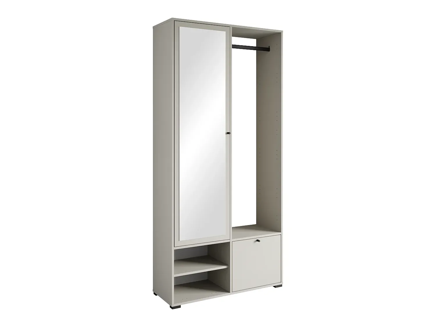 Guarda roupa moderna 90 cm roupeiro de entrada com espelho prateleiras e varão mate caxemira Bege