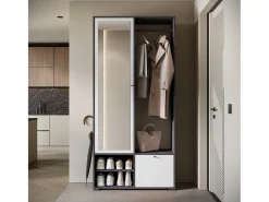 Móvel De Entrada| Guarda roupa moderna 90 cm roupeiro de entrada com espelho prateleiras e varão mate matera branco Multicor