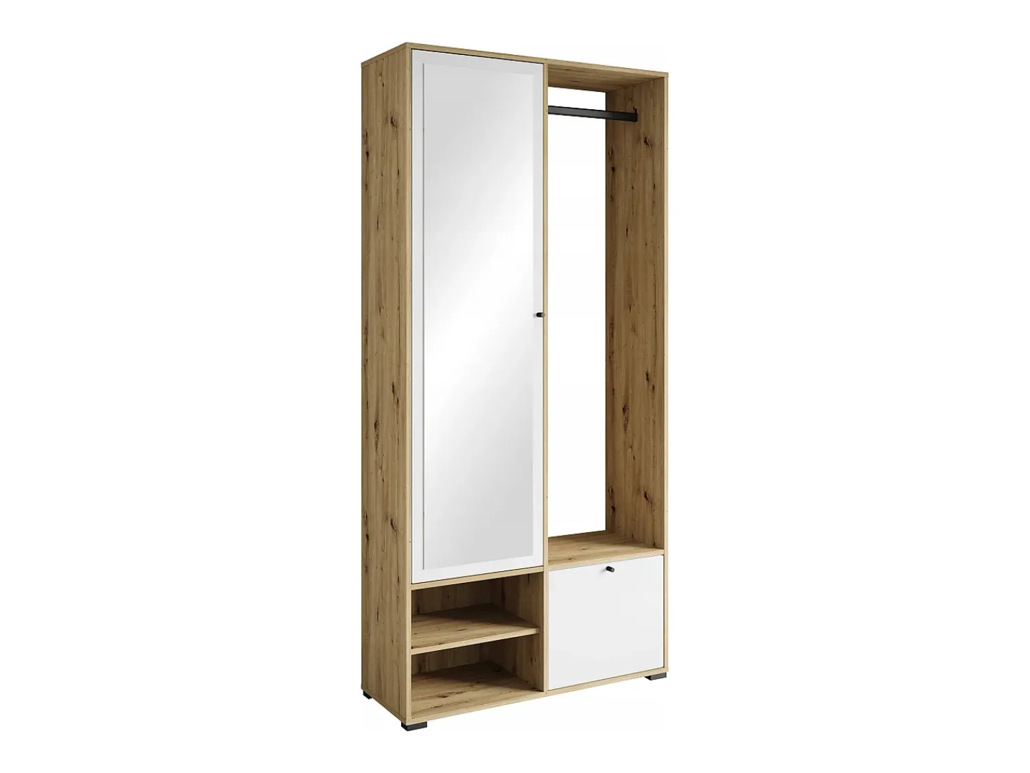 Móvel De Entrada* Guarda roupa moderna 90 cm roupeiro de entrada com espelho prateleiras e varão mate artisan branco Natural claro / Branco