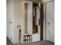 Móvel De Entrada* Guarda roupa moderna 90 cm roupeiro de entrada com espelho prateleiras e varão mate artisan branco Natural claro / Branco