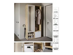 Móvel De Entrada* Guarda roupa moderna 90 cm roupeiro de entrada com espelho prateleiras e varão mate artisan branco Natural claro / Branco