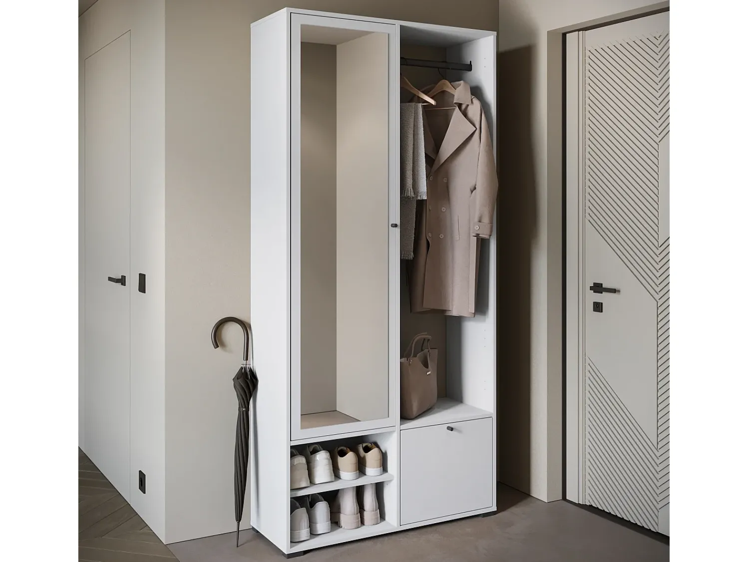 Guarda roupa moderna 90 cm roupeiro de entrada com espelho prateleiras e varão mate^ Móvel De Entrada