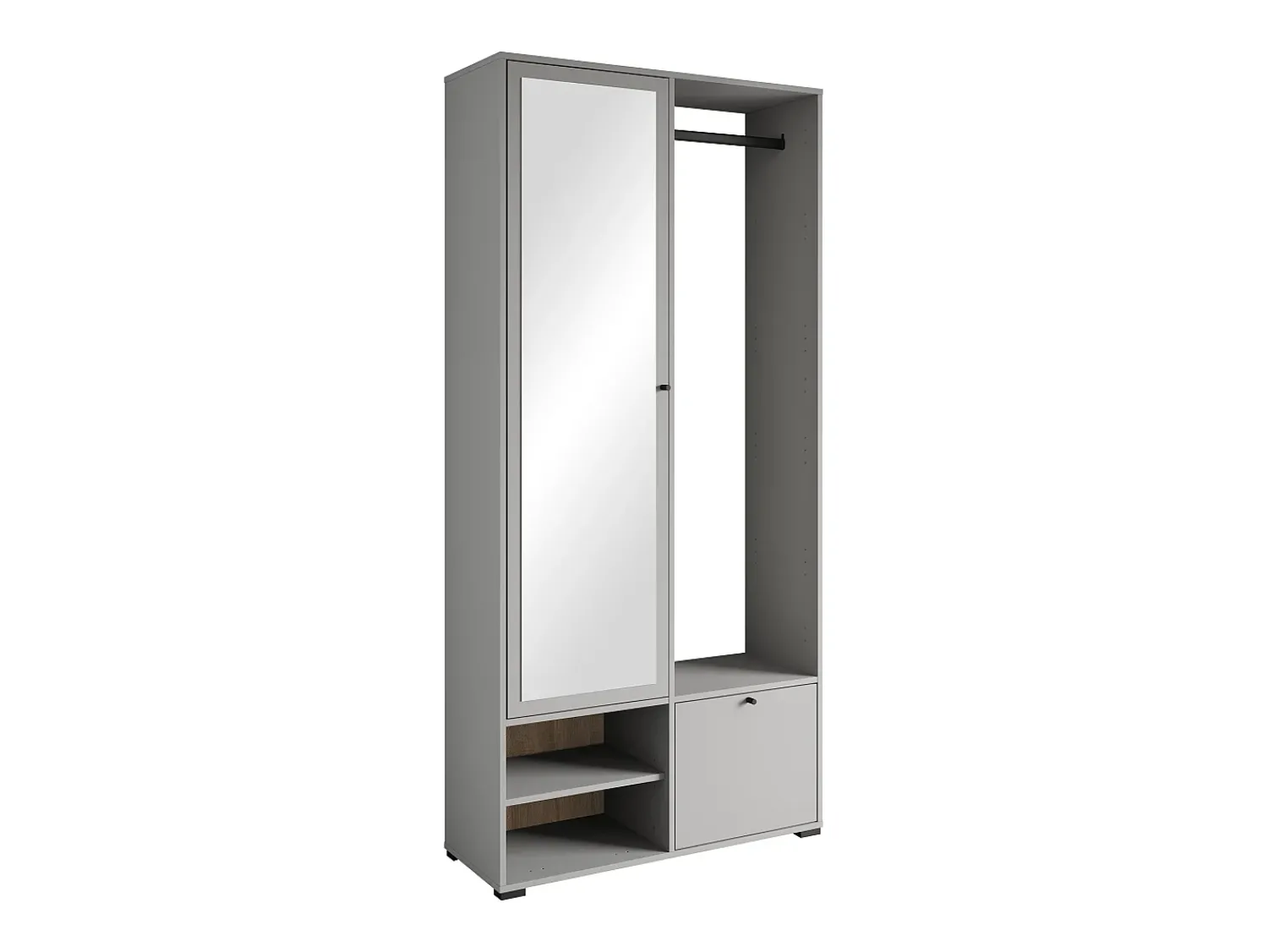 Móvel De Entrada* Guarda roupa moderna 90 cm roupeiro de entrada com espelho prateleiras e varão mate pallad Cinzento