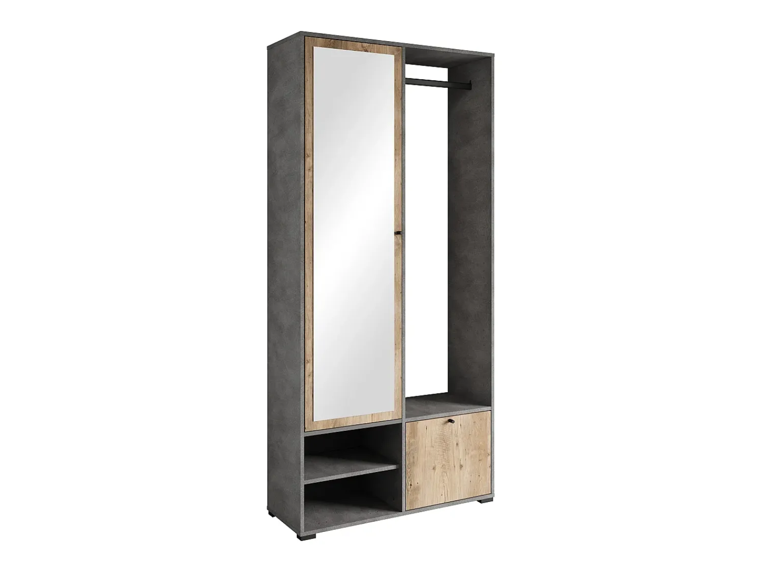 Móvel De Entrada* Guarda roupa moderna 90 cm roupeiro de entrada com espelho prateleiras e varão mate matera kastanien breslau Cinza antracite / Natural escuro
