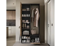 Móvel De Entrada* Guarda roupa moderna 90 cm roupeiro de entrada com espelho prateleiras e varão mate matera kastanien breslau Cinza antracite / Natural escuro
