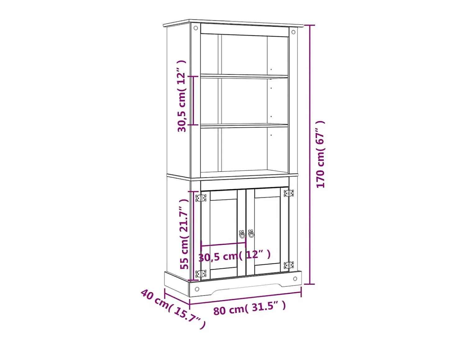Biblioteca|vidaxl Guarda-louças Corona Range em pinho mexicano 80x40x170 cm Natural claro