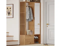 Móvel De Entrada*Merax Guarda-roupa 6 em 1 - 100 x 33 x 190 cm - com espelho + cabideiro + 2 portas - aglomerado - natural Natural claro