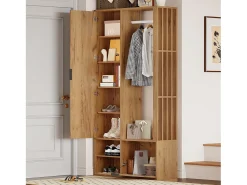 Móvel De Entrada*Merax Guarda-roupa 6 em 1 - 100 x 33 x 190 cm - com espelho + cabideiro + 2 portas - aglomerado - natural Natural claro