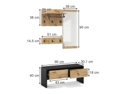 Móvel De Entrada|Vicco Guarda-roupa antracite/artesanal 90x30.1x40 selena Preto