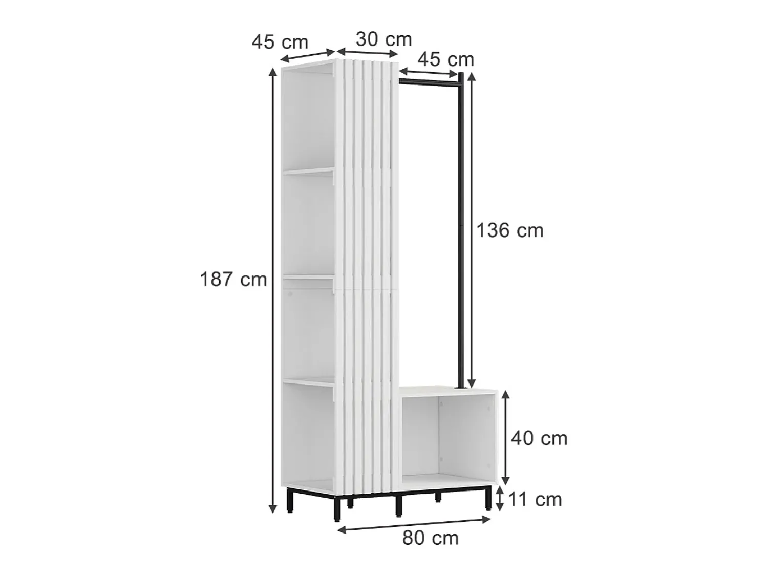 Móvel De Entrada*Vicco Guarda-roupa 80x45x187 zinto Branco