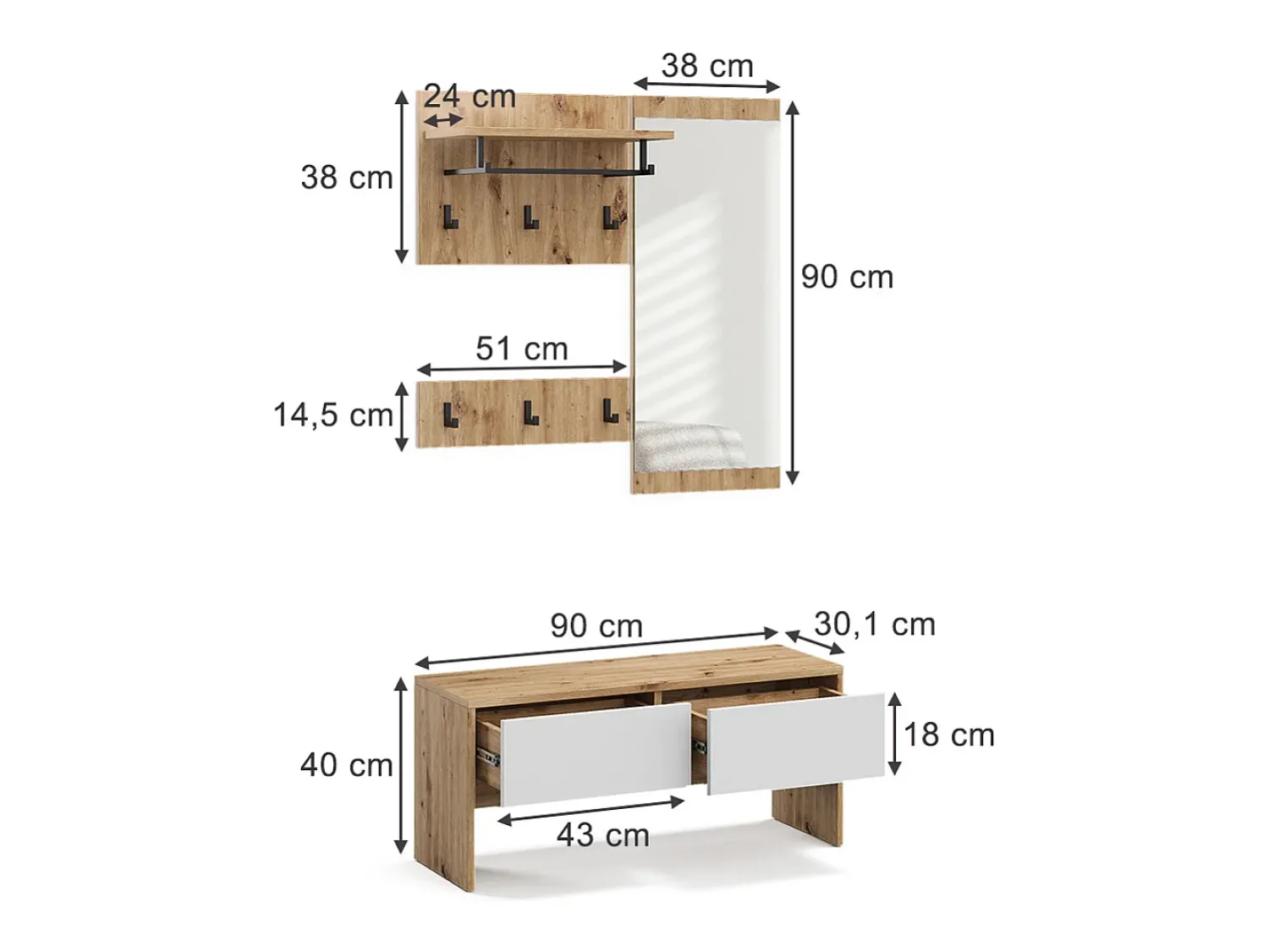 Móvel De Entrada*Vicco Guarda-roupa /artesanal 90x30.1x40 selena Branco
