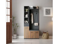 Merax Guarda-roupa com 2 ganchos - 80 x 35 x 175 cm - com banco para sapatos + armário + 1 gaveta - aglomerado -^ Móvel De Entrada