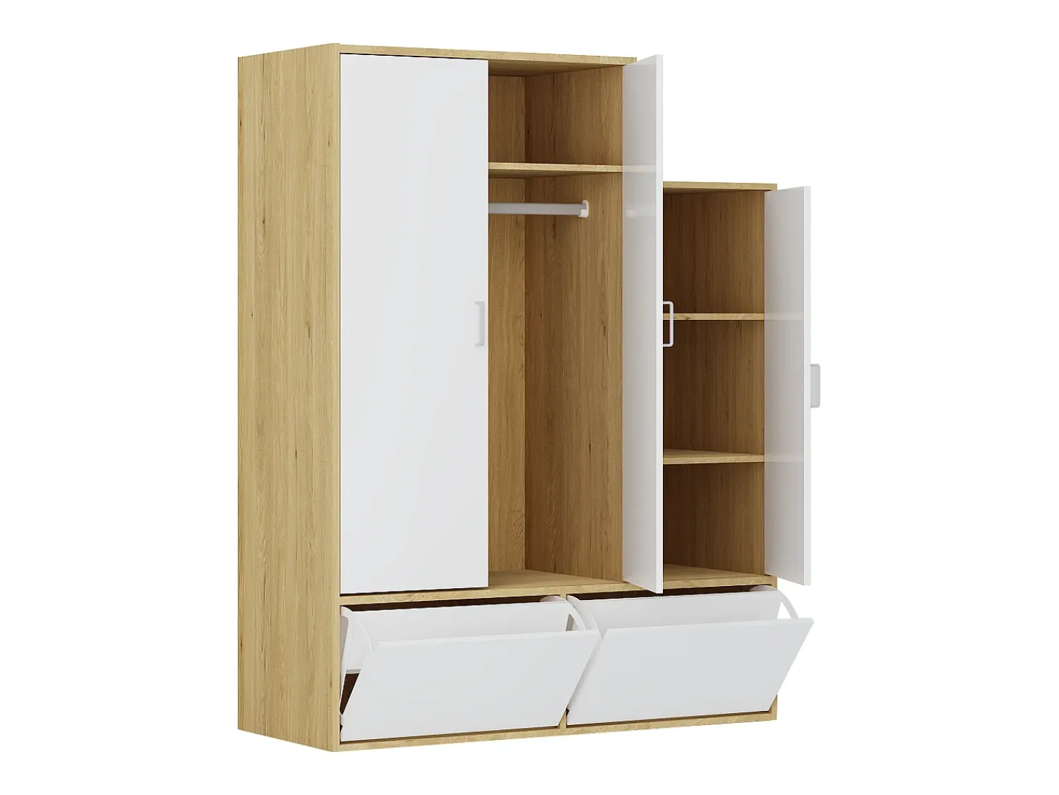 Vente-unique Guarda-roupa com 3 portas, barra pendurados e 2 compartimentos branco e natural - NYVELA^ Móvel De Entrada