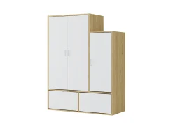 Vente-unique Guarda-roupa com 3 portas, barra pendurados e 2 compartimentos branco e natural - NYVELA^ Móvel De Entrada