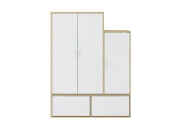 Vente-unique Guarda-roupa com 3 portas, barra pendurados e 2 compartimentos branco e natural - NYVELA^ Móvel De Entrada