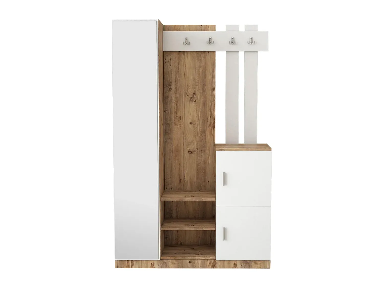 Móvel De Entrada|Vente-unique Guarda-roupa com 3 portas e 1 espelho - Branco e natural - MIROTA Natural claro / Branco