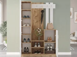Móvel De Entrada|Vente-unique Guarda-roupa com 3 portas e 1 espelho - Branco e natural - MIROTA Natural claro / Branco