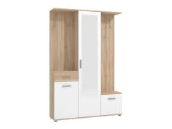 Discount Vente-unique Guarda-roupa com espaços de arrumação e 1 espelho natural e branco - CAMOLA Natural claro / Branco