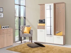Discount Vente-unique Guarda-roupa com espaços de arrumação e 1 espelho natural e branco - CAMOLA Natural claro / Branco