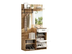 Best ModernLuxe Guarda-roupa de entrada 100×38,5×190 cm - com espelho e organizador de sapatos - com 1 gaveta e 2 compartimentos - branco + natural Natural claro