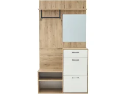 Best ModernLuxe Guarda-roupa de entrada 100×38,5×190 cm - com espelho e organizador de sapatos - com 1 gaveta e 2 compartimentos - branco + natural Natural claro
