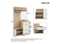 Best ModernLuxe Guarda-roupa de entrada 100×38,5×190 cm - com espelho e organizador de sapatos - com 1 gaveta e 2 compartimentos - branco + natural Natural claro