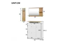 Merax Guarda-roupa de entrada de 3 peças - 105 x 25 x 151,5 cm - com espelho + prateleira de parede + sapateira - aglomerado -^ Móvel De Entrada