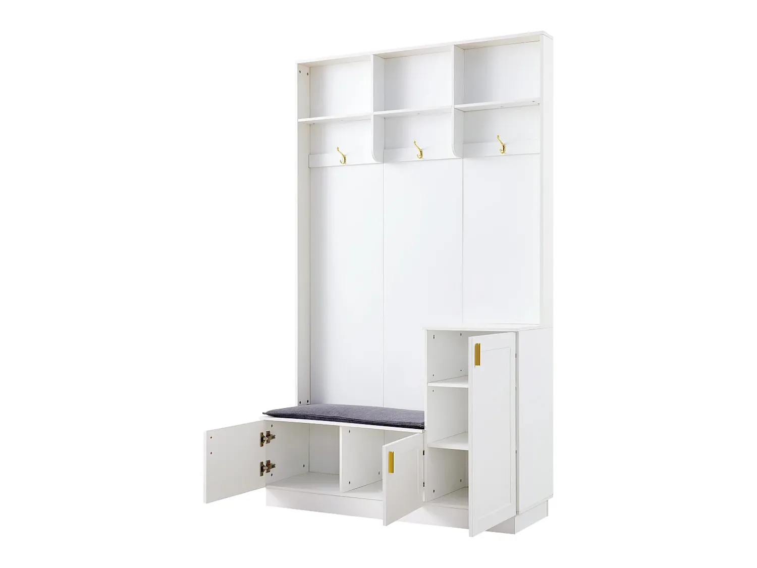 Móvel De Entrada|ModernLuxe Guarda-roupa de entrada moderno - com cabideiro e armazenamento para sapatos - Banco com armazenamento - com 3 ganchos - Branco