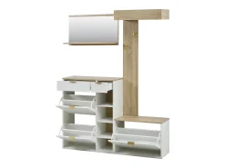 Móvel De Entrada|Merax Guarda-roupa de parede de 4 peças - com sapateira + banco + espelho de parede + cabideiro + gavetas - aglomerado - Branco