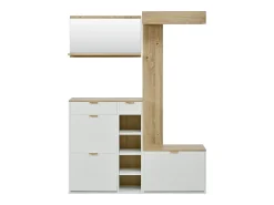 Móvel De Entrada|Merax Guarda-roupa de parede de 4 peças - com sapateira + banco + espelho de parede + cabideiro + gavetas - aglomerado - Branco
