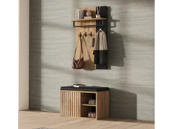 Merax Guarda-roupa de sala - sapateira + painel com 8 ganchos - 70 x 36 x 146 cm - preto e natural^ Móvel De Entrada