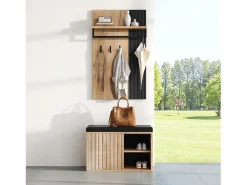 Merax Guarda-roupa de sala - sapateira + painel com 8 ganchos - 70 x 36 x 146 cm - preto e natural^ Móvel De Entrada