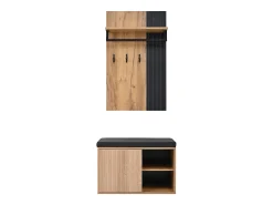 Merax Guarda-roupa de sala - sapateira + painel com 8 ganchos - 70 x 36 x 146 cm - preto e natural^ Móvel De Entrada