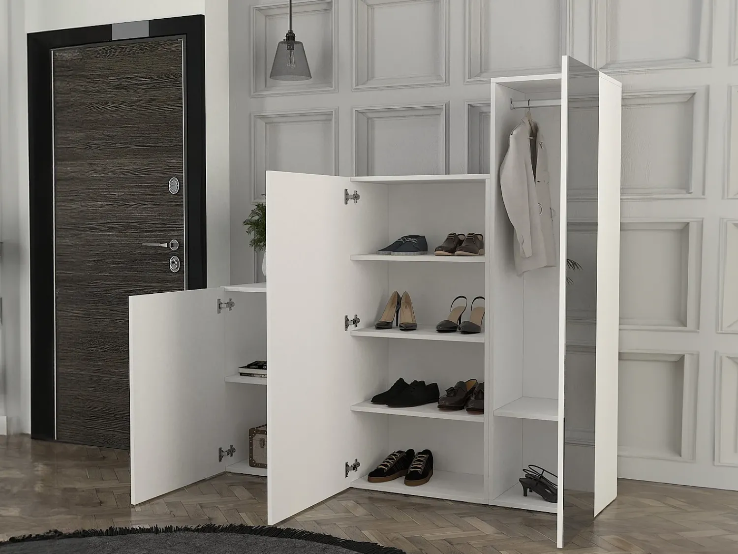 Móvel De Entrada|Vente-unique Guarda-roupa modular com 1 espelho e 3 portas - TELEZA Branco
